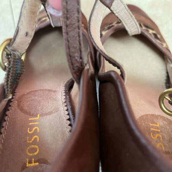 Fossil Giraffe Print Suede Faux Fur T-Strap Heels - Picture 10 of 16